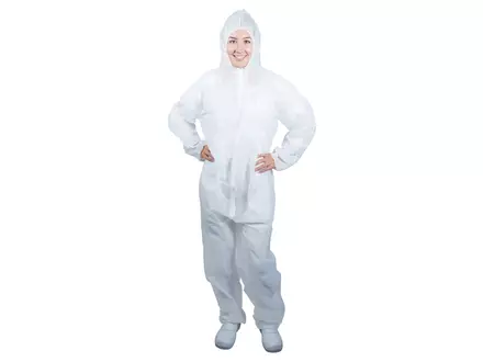 Hycare disposable overall capuchon non-woven polypropyleen met PE-coating wit maat L