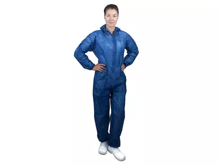Combinaison jetable avec fermeture Velcro et capuche, en polypropylène non tissé