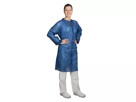 Hycare disposable visitor coat with snap fasteners, non-woven polypropylene