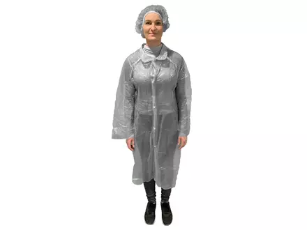 Hycare visitor coat disposable food grade LDPE snap button
