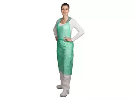 Tablier jetable Hycare, bloc de polyéthylène déchirable vert 20 µm