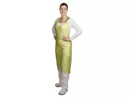 Hycare disposable schort polyethyleen scheurbaar op blok geel 20 mu
