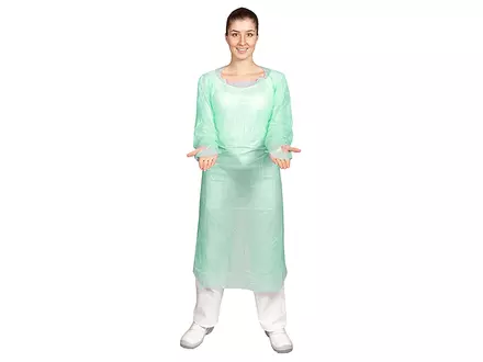 Hycare disposable apron long sleeve CPE brushed 30 µm polyethylene 118 x 190 cm green
