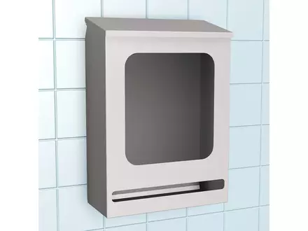 Stainless steel dispenser with viewing window for disposable hairnets