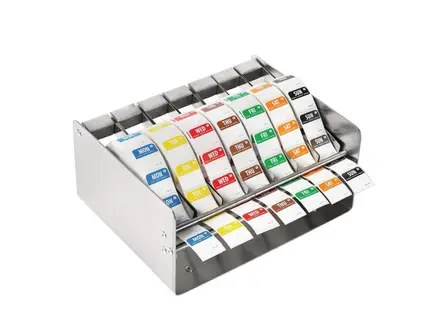 Stainless steel dispenser for weekday stickers
