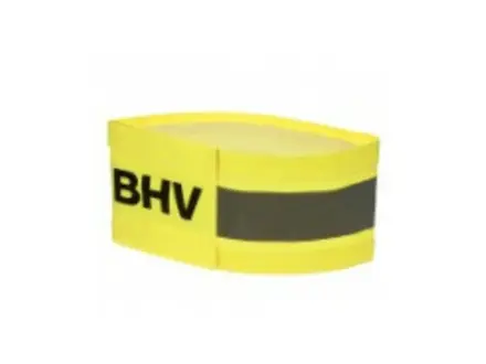 Hi-Vis armband fluorescent yellow printed with the text BHV