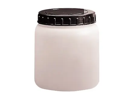 Wide-neck HDPE sample pot with screw cap and push-in plug, white