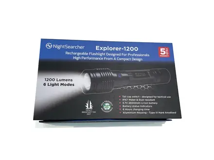NightSearcher Explorer 1200 LED flashlight USB rechargeable