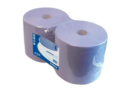 Rouleau de papier de nettoyage industriel Euro Products, 2 plis recyclé, 380 mètres, bleu