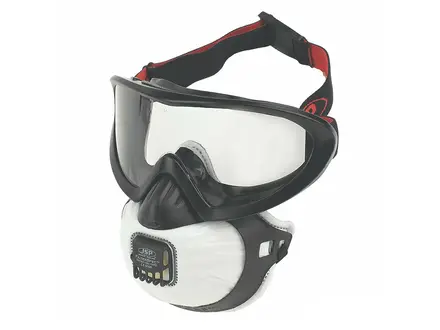 JSP Filterspec PRO dust mask and FFP3 safety glasses with exhalation valve