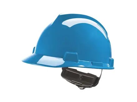 Casque de sécurité MSA V-gard 4 points textile à molette rotative bleu