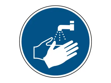Autocollant rond M011 : lavage à la main obligatoire