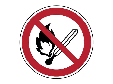 Autocollant, feu, flamme nue et tabagisme interdits P003