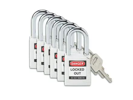 Brady 813638 Reinforced Nylon Safety Locks Danger Locked Out White