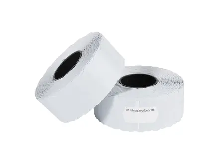 Price labels on a roll white 26x12 mm wavy edge permanent white