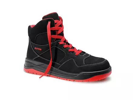 Chaussure de sécurité Elten Maverick noire et rouge mi-haute S3 SRC ESD