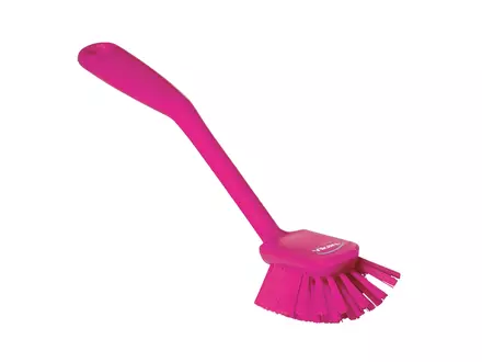 Vikan 42371 Brosse à vaisselle moyenne avec bord grattoir 280 mm rose