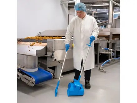 Pelle à poussière hygiénique Vikan 56653 pour hôtels, avec brosse, verrouillable, 350 mm, bleue