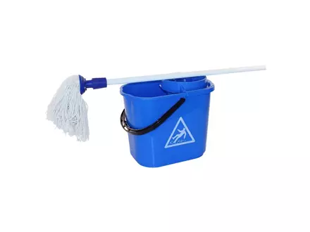 Ensemble balai-serpillère espagnol avec manche de 140 cm et seau de 12 litres