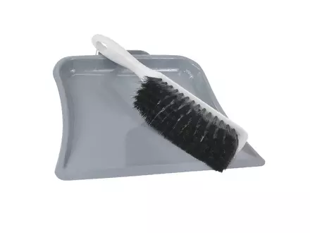 Pelle à poussière en métal avec balayette à main en plastique et poils mélangés