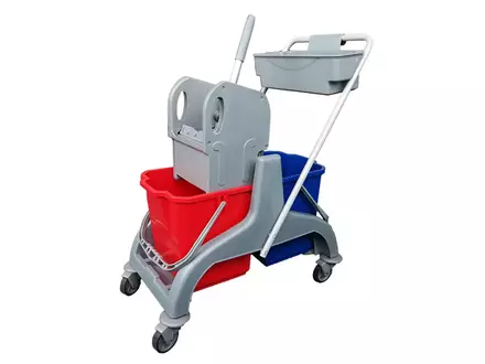 Seau double à roulettes en plastique avec presse-serpillière à ficelle 2x18 litres