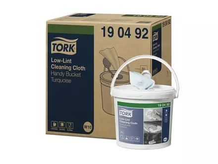 Rouleau de chiffon de nettoyage Tork Low-Pollint en seau, 1 pli, bleu